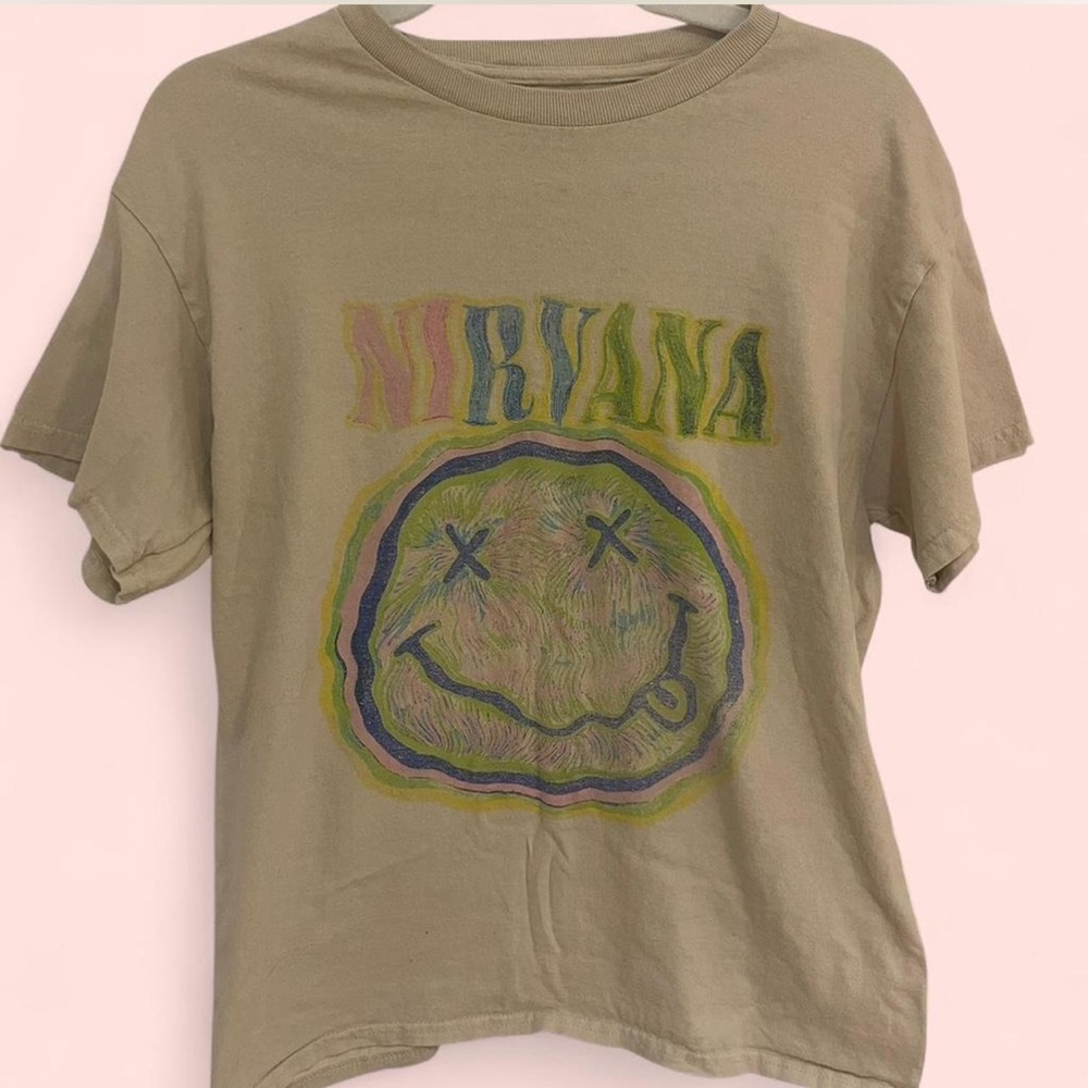 NIRVANA Beige T-Shirt with Iconic Logo